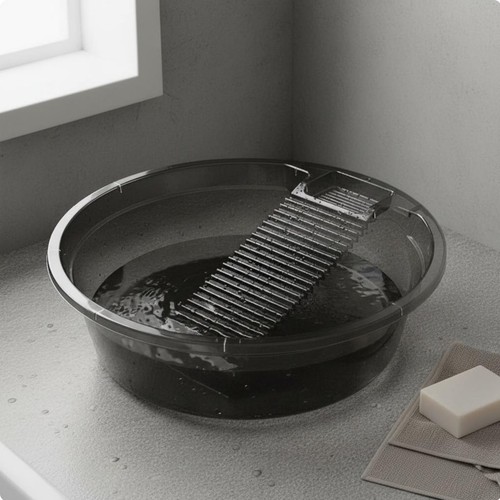 Wash basin with washboard - with,